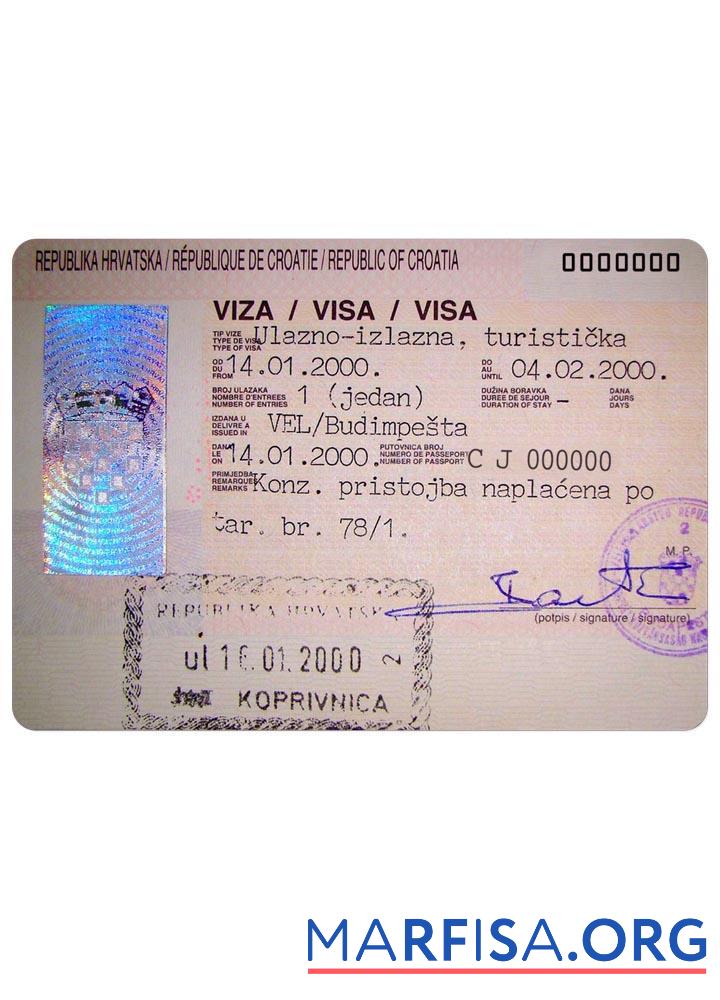 Blank Croatia visa sample